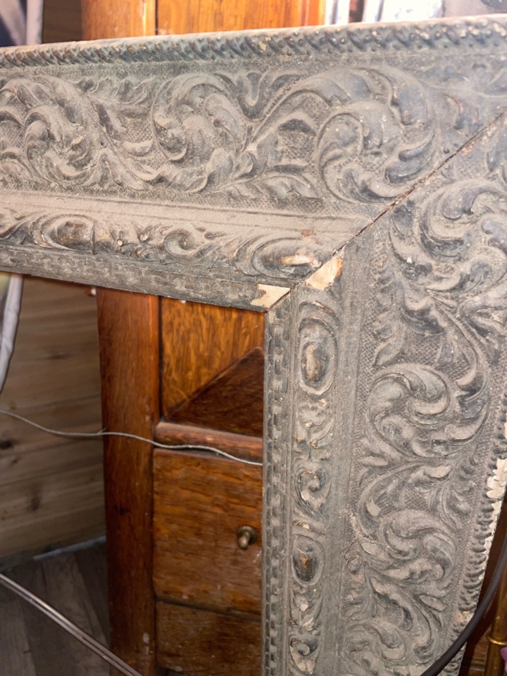 Ornate Carved Decorative Frame in Distressed Gray